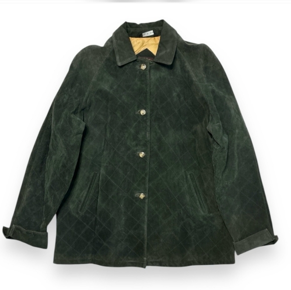AUTHENTIC TRADITION Quilted Green Suede Shirt Jacket - Picture 2 of 8